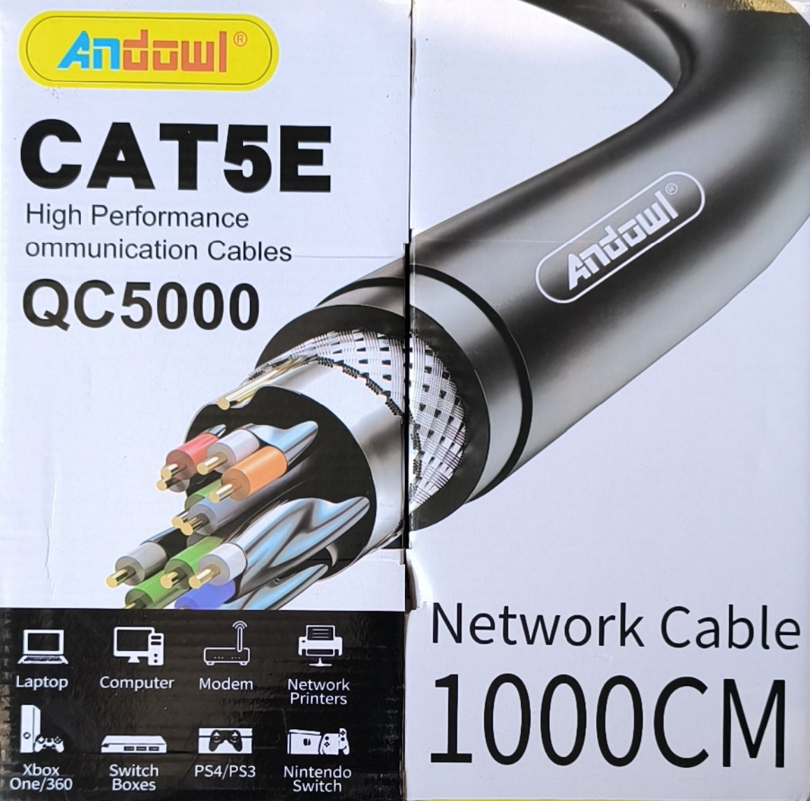 Andowl QC5000 1000cm CAT5E Network Cable with Dispensing Box - Electromann SA