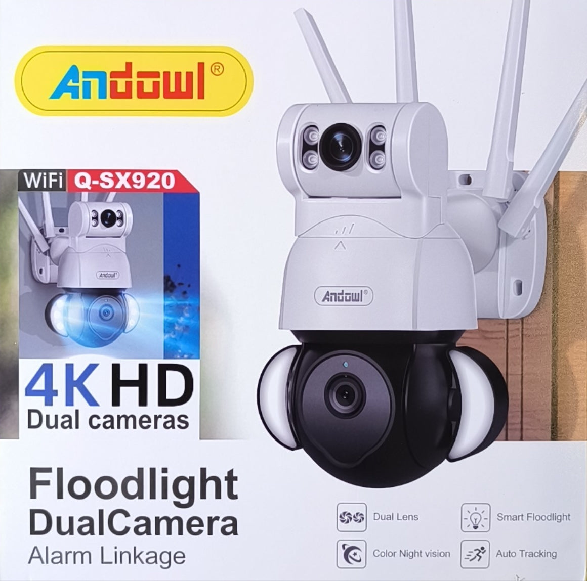 Andowl Q-SX920 4K HD Dual Camera Flood Light Outdoor Remote Smart Monitoring Wireless WiFi IP Camera - Electromann SA
