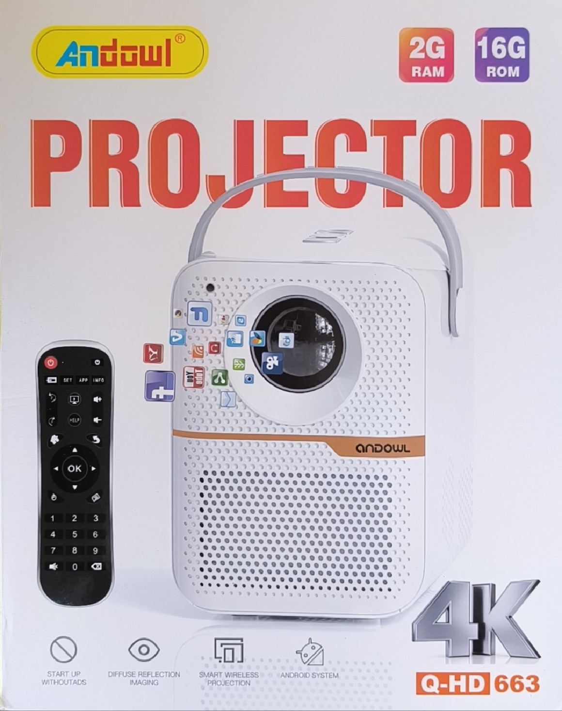 Andowl Q-HD663 4K Ultra HD Portable Home Theatre Multimedia LED Projector - Electromann SA