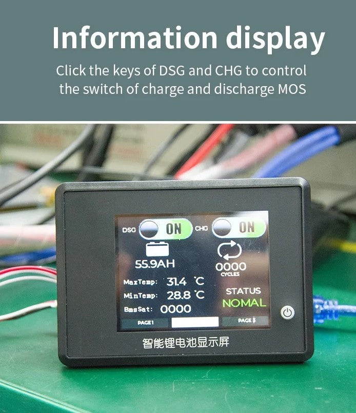 JBD LCD Display Touch Screen 3S-24S for Lithium Battery BMS - Electromann SA
