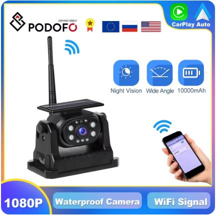 Podofo Wireless WiFi Reversing Rear View Waterproof Infrared Night Vision Camera for Trucks, Trailers, Caravans etc - Electromann SA