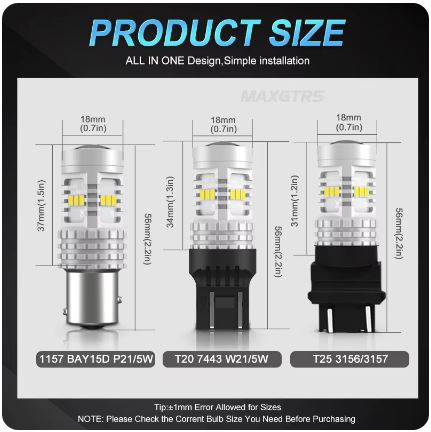 MAXGTRS 7443 W21/5W T20 Double Contact Cool White Led Bulb For Vehicles - Electromann SA