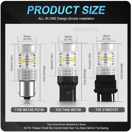 MAXGTRS 7440 W21W T20 Single Contact Amber Indicator Led Bulb For Vehicles - Electromann SA