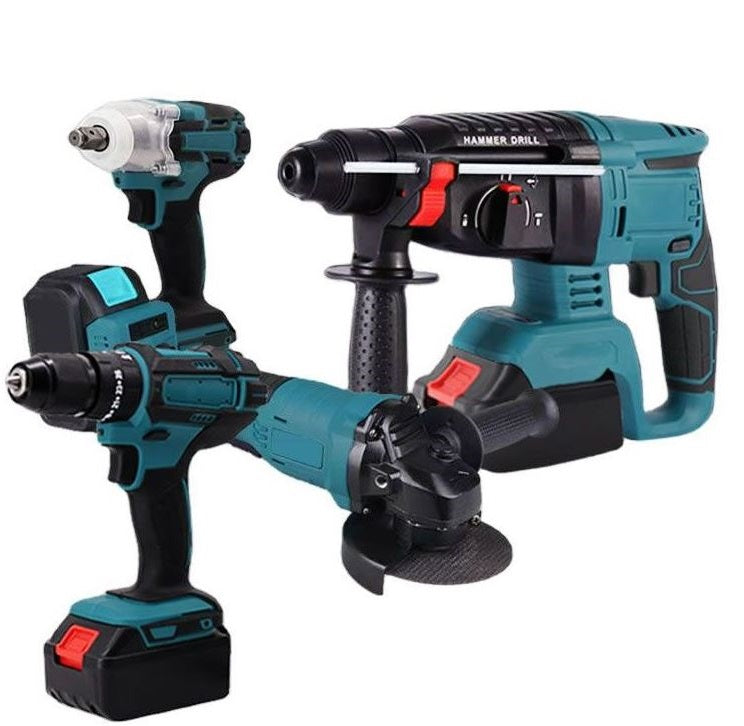 Jiageng XF0818 Impact Wrench, Angle Grinder, Hammer Drill, Electric Drill + 2x 48V Batteries Set - Electromann SA