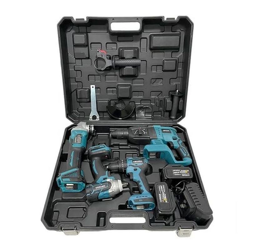 Jiageng XF0818 Impact Wrench, Angle Grinder, Hammer Drill, Electric Drill + 2x 48V Batteries Set - Electromann SA