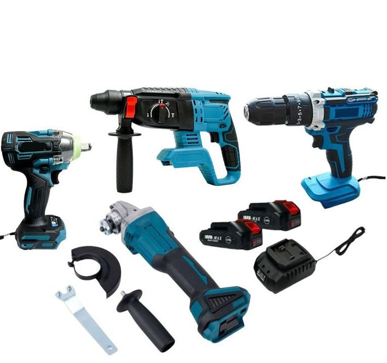 Jiageng XF0818 Impact Wrench, Angle Grinder, Hammer Drill, Electric Drill + 2x 48V Batteries Set - Electromann SA
