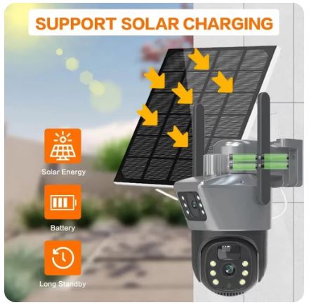 Solar Outdoor Surveillance 4G Sim 4K 8MP Three Lens Camera - Electromann SA