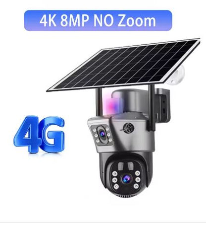 Solar Outdoor Surveillance 4G Sim 4K 8MP Three Lens Camera - Electromann SA