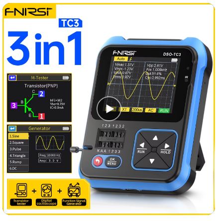 FNIRSI DSO TC3 Digital Oscilloscope Transistor Tester Signal Generator - Electromann SA
