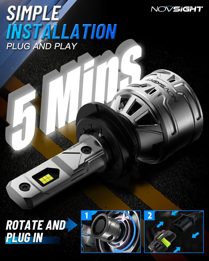 Novsight N61 General Series H7 60W 13000LM 6500K White Car Headlight LED Kit - Upgrade Your Vehicle's Lighting - Electromann SA