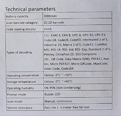 Andowl Q-SM55B 2.4GHZ Wirless and USB Wired Barcode Scanner - Electromann SA