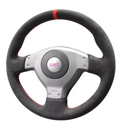 Subaru Impreza WRX STI 9 Hand-Stitch Full Coverage Red Mark Suede Steering Wheel Cover - Electromann SA