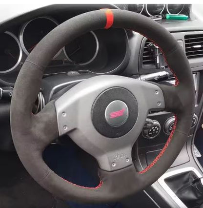 Subaru Impreza WRX STI 9 Hand-Stitch Full Coverage Red Mark Suede Steering Wheel Cover - Electromann SA