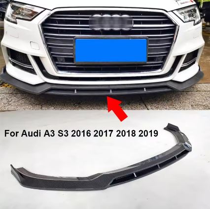 4Pc Front Bumper Splitter for Audi A3/S3 2017 to 2019 - Carbon Black Look (10007324) - Electromann SA