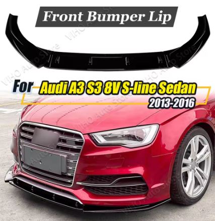 3Pc AUDI A3 / S3 8V 2013-2016 front Bumper Splitter Lip - Carbon Look (10007325) - Electromann SA