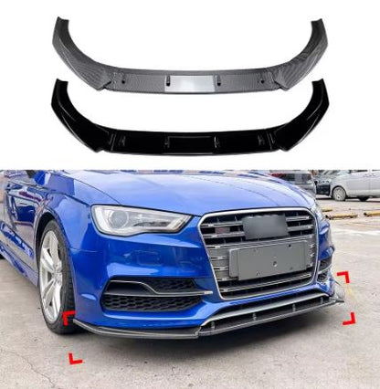 3Pc AUDI A3 / S3 8V 2013-2016 front Bumper Splitter Lip - Carbon Look (10007325) - Electromann SA