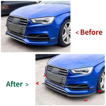 3Pc AUDI A3 / S3 8V 2013-2016 front Bumper Splitter Lip - Carbon Look (10007325) - Electromann SA