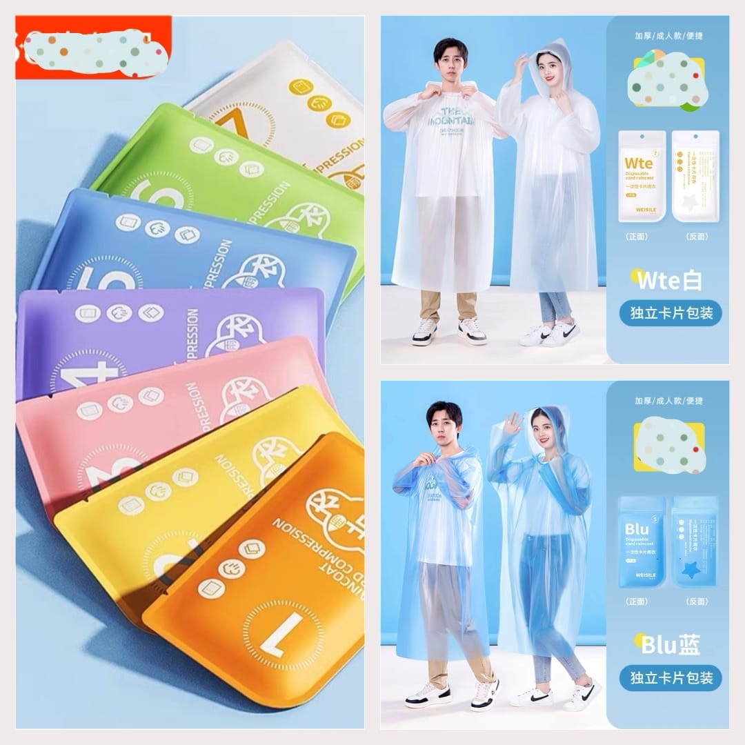 7Pack 1Piece Portable Disposable Multi-Color Travel Raincoat Set - Electromann SA