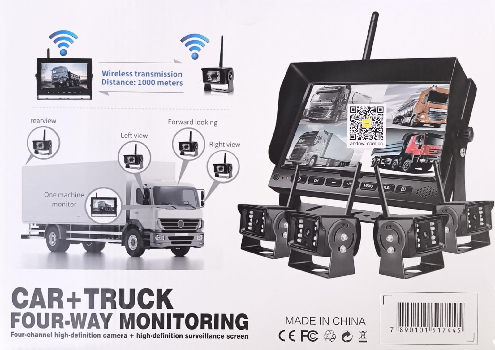 ANDOWL Q-CA698 4-Channel Wireless Heavy Vehicle Camera DVR Kit - Electromann SA