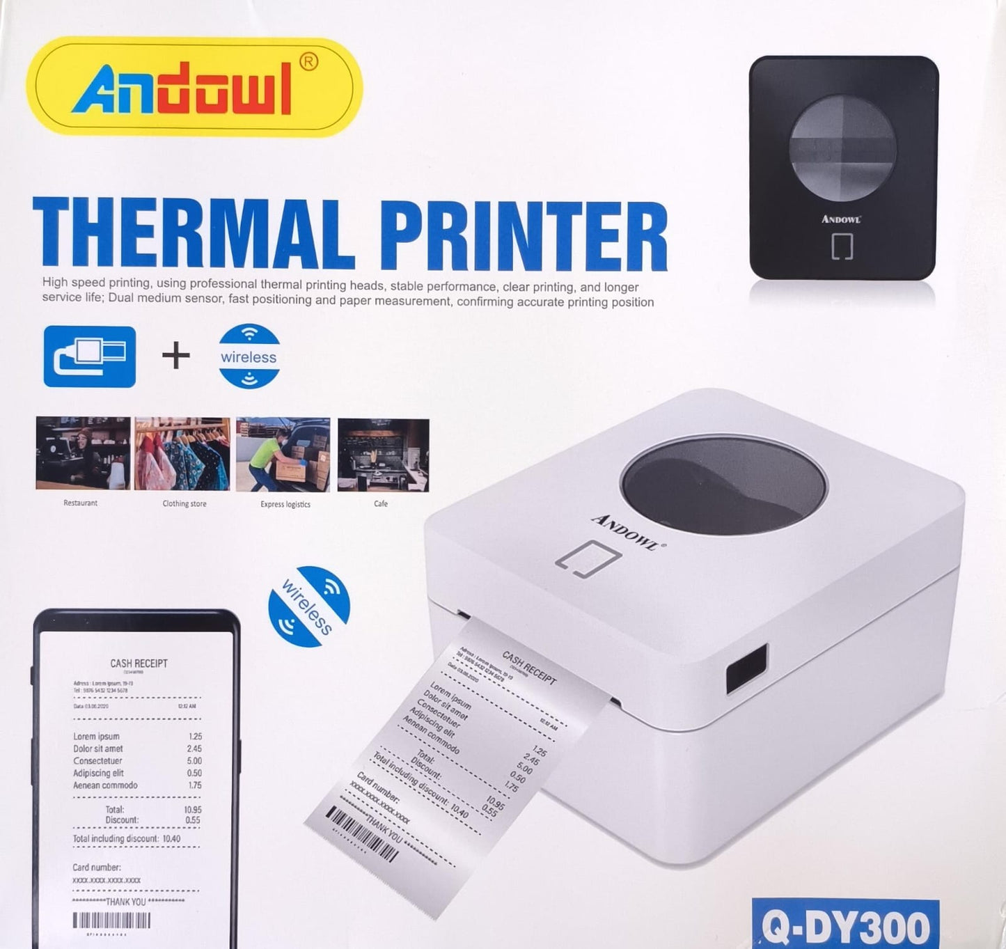 Andowl  USB Wired and Wireless Bluetooth Thermal Receipt Printer - Electromann SA