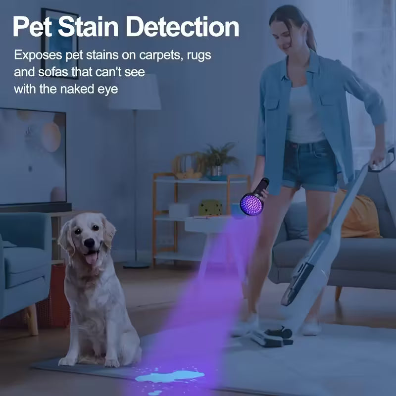 100 LED Ultraviolet UV 395nm Flashlight - Powerful Tool for Detecting Counterfeit Currency, Pet Stains, Bed Bugs, and Scorpions (10006768) - Electromann SA