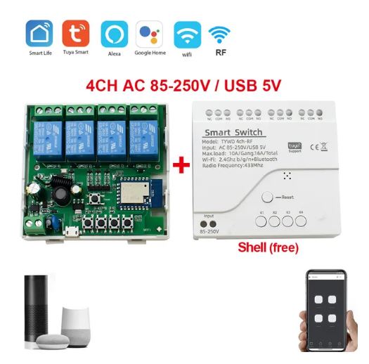 4CH Tuya Smart Wifi Switch 220V + Free Shell