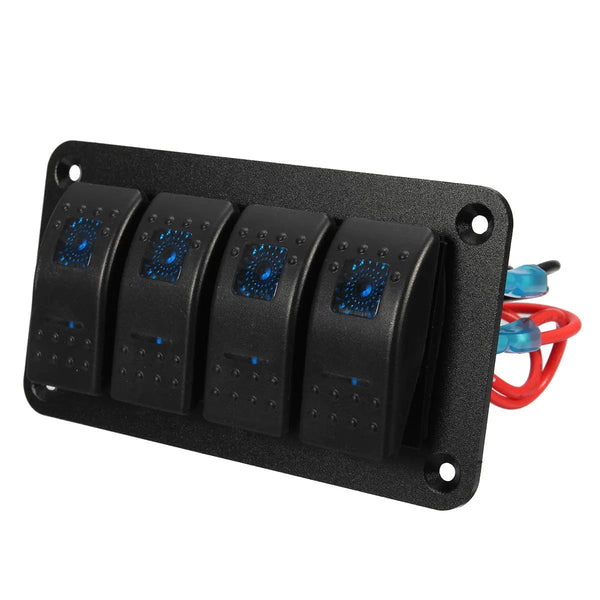 Universal 4 Gang LED Rocker Switch Panel Waterproof