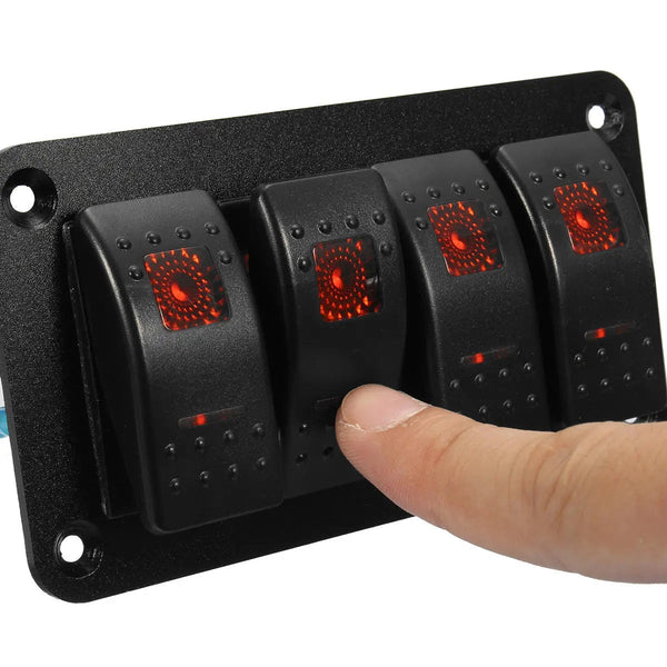 Universal 4 Gang LED Rocker Switch Panel Waterproof