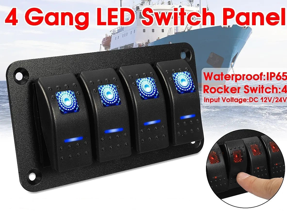 Universal 4 Gang LED Rocker Switch Panel Waterproof