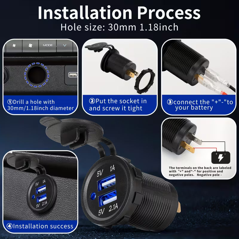 Dual 5V USB LED Charging Socket 4.2A-Blue - Electromann SA