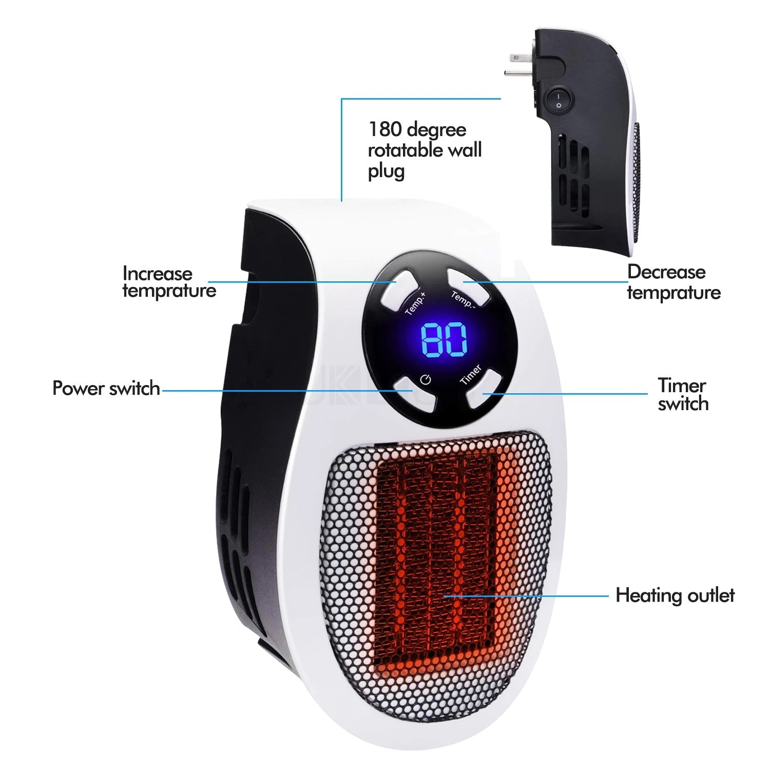 500W Portable Electric Wall Powered Heater