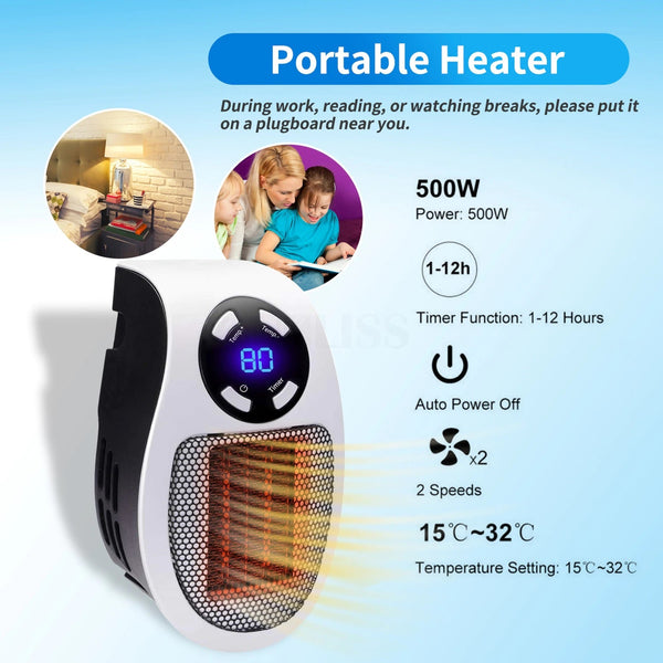 500W Portable Electric Wall Powered Heater