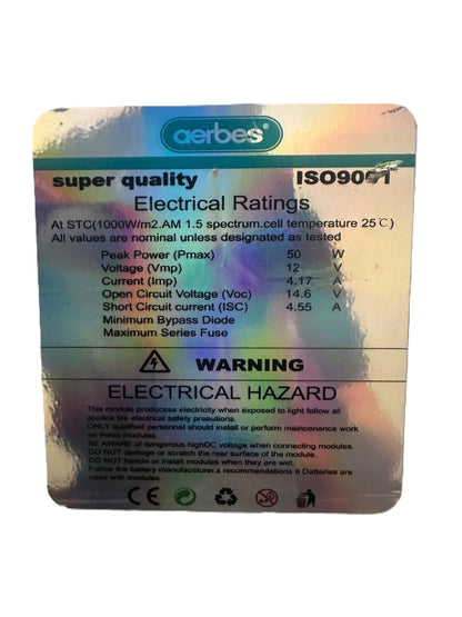 50W Mono 12v 4.17Amp Solar Panel (10007839) - Electromann SA