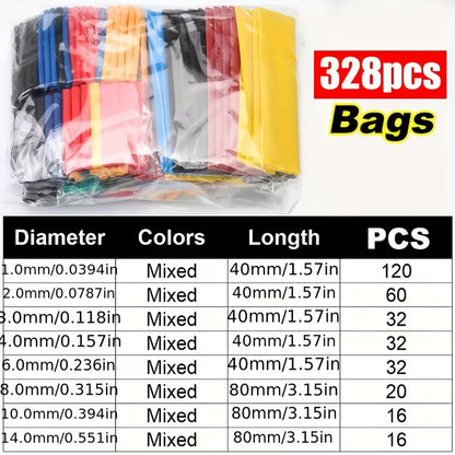 328pcs 2:1 Polyolefin Heat Shrink Tubing - Electromann SA