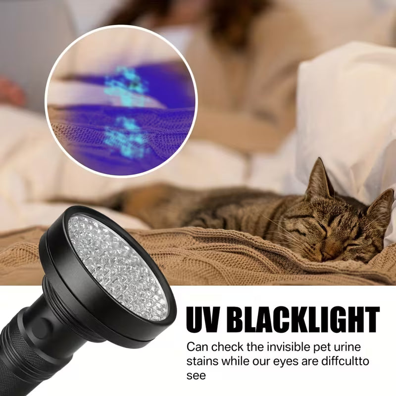 100 LED Ultraviolet UV 395nm Flashlight - Powerful Tool for Detecting Counterfeit Currency, Pet Stains, Bed Bugs, and Scorpions (10006768) - Electromann SA