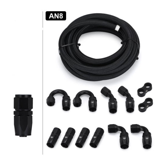 5Meter AN8 Braided Oil/Fuel Hose Kit + Fittings and Clamps