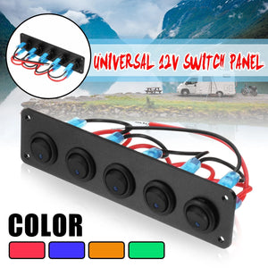 Universal 5 Gang Round Dash Toggle Rocker Switch Panel RED