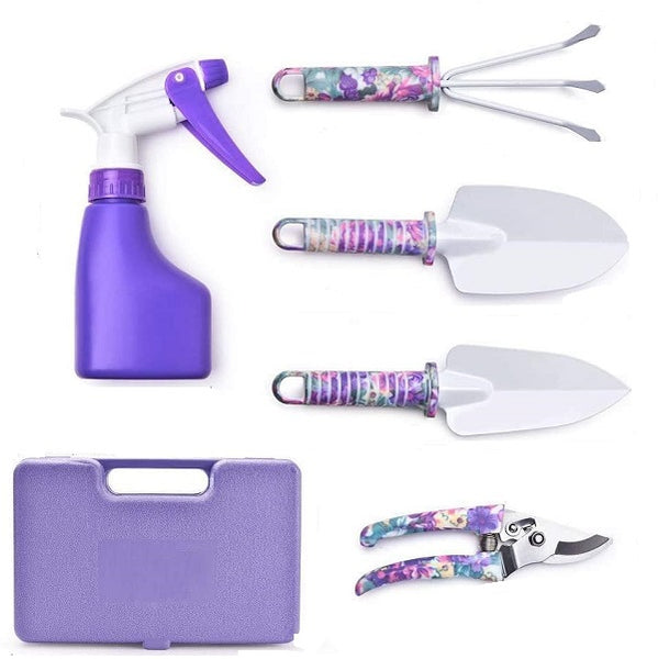 XF0900 Gardening Hand Tools with Purple Floral Print 10 Pieces