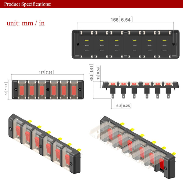 8 Gang DC 12V Splashproof Rocker Circuit Breaker Panel - Durable and Versatile Electrical Panel for Marine and Automotive Applications