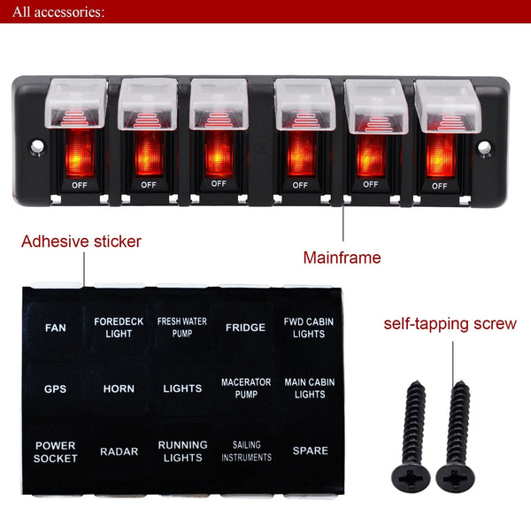 8 Gang DC 12V Splashproof Rocker Circuit Breaker Panel - Durable and Versatile Electrical Panel for Marine and Automotive Applications