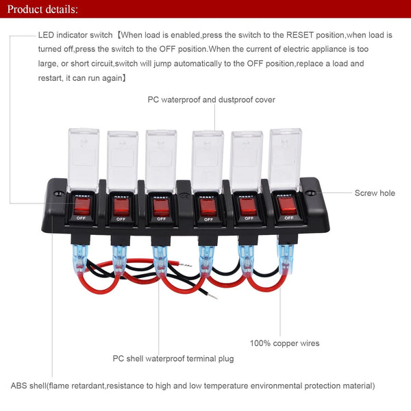 8 Gang DC 12V Splashproof Rocker Circuit Breaker Panel - Durable and Versatile Electrical Panel for Marine and Automotive Applications