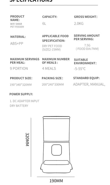 6L Smart Wifi Camera Automatic Pet Feeder For Cats and Dogs - Remote Monitoring and Scheduled Feeding