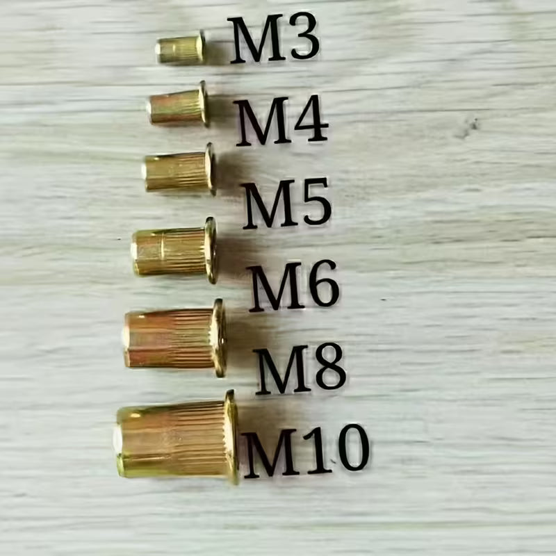 165pcs Blind Rivet Nut M3 M4 M5 M6 M8 M10 M12 Rivnut Carbon Steel Flat Head Threaded Insert Nut Kit (10004594) - Electromann SA