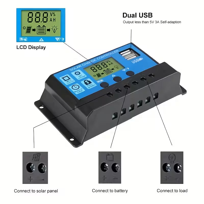 30A 12v/24v Solar Charge Controller PWM Charging for Solar Off-grid System (10005245) - Electromann SA