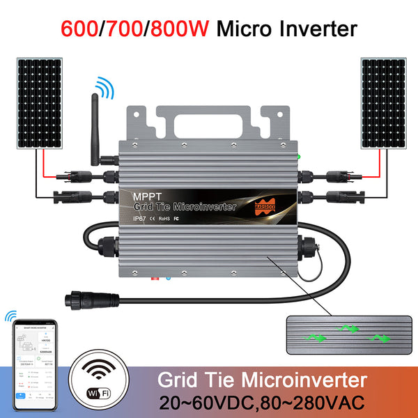 I-800W MPPT Grid Tie Micro Inverter ene-WiFi eyakhelwe ngaphakathi 