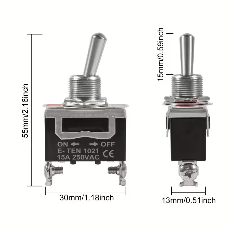 D-FLIFE Heavy-Duty Copper Alloy 15A 250V 2-Pin SPST On/Off Toggle Switch (10003985) - Electromann SA
