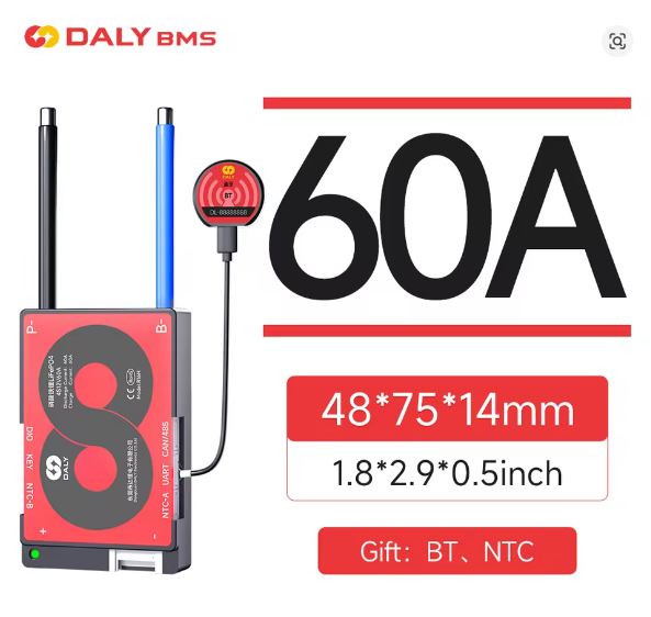Daly 3.2V LiFePo4 8S 24V 60A 485CAN Battery Protection Board BMS with balance (10008965) - Electromann SA
