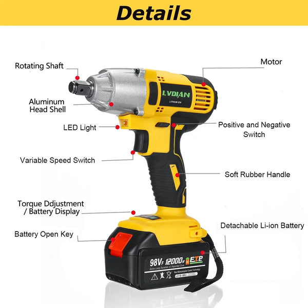 98VF 320N.m Max 18volt Lithium Portable Brushless Impact Wrench