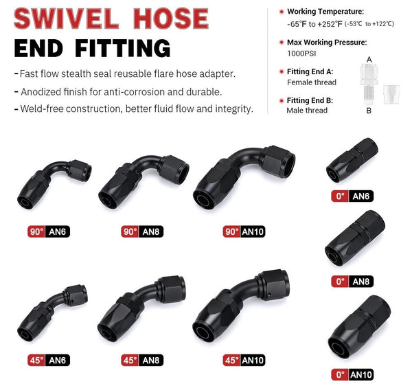 AN6 45 Degree Oil/Fuel Hose End Fitting