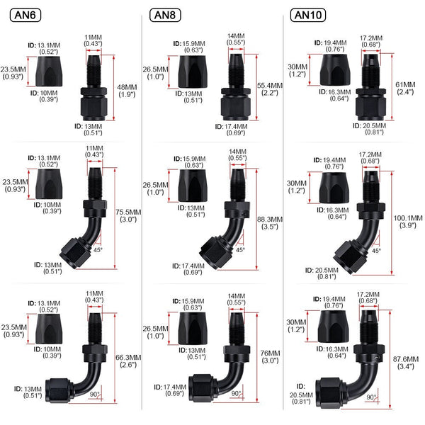 AN8 45 Degree Oil/Fuel Hose End Fitting